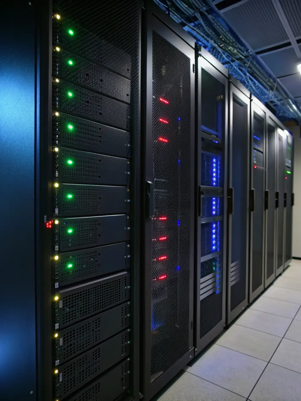 A detailed image of a secure offline server room, emphasizing data privacy and control for RiemannEdge's consulting clients.