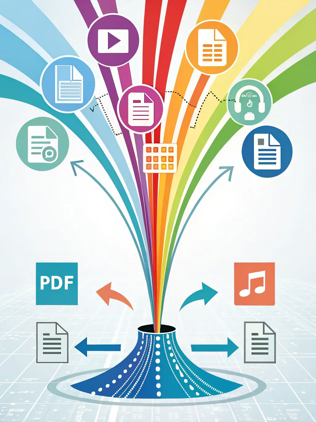 An image representing various file formats being processed and analyzed, showcasing compatibility for diverse client data sources.